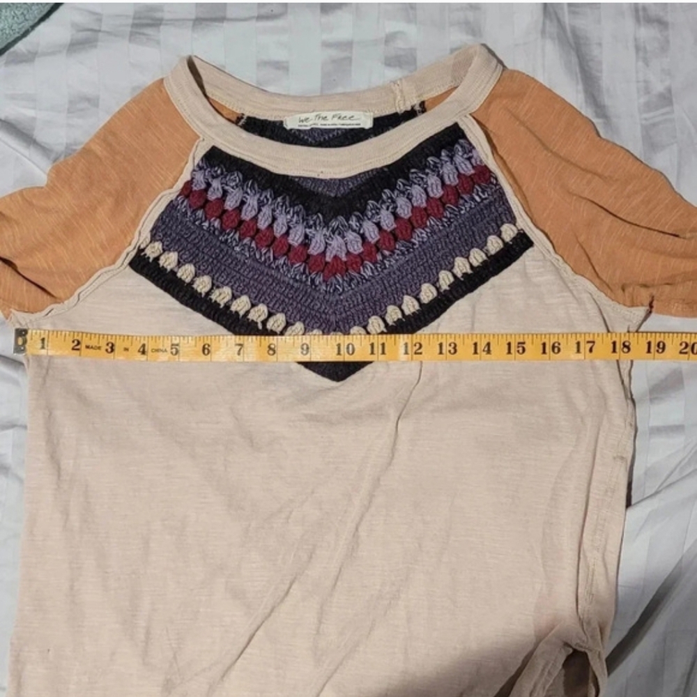 Free People We The Free Spring Bound Long Sleeve Top Small Boho Crochet Yoke Bei - Picture 9 of 12